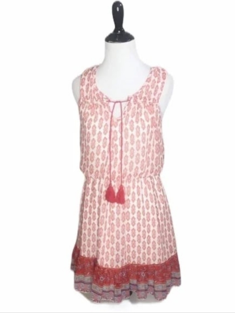 Sleeveless Pink Tassel Boho Dress Large‎
